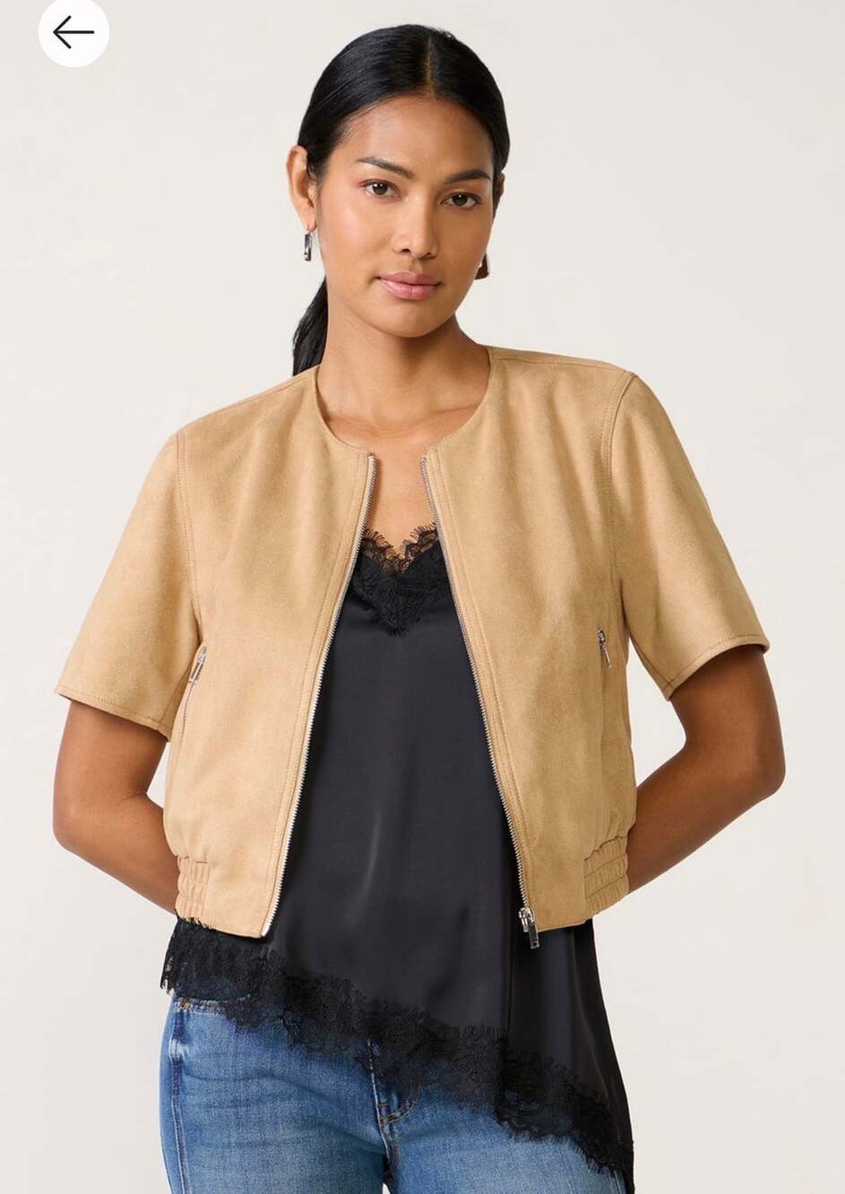 Evereve Faux Suede Bomber Size M Tan Short Sleeve Jacket